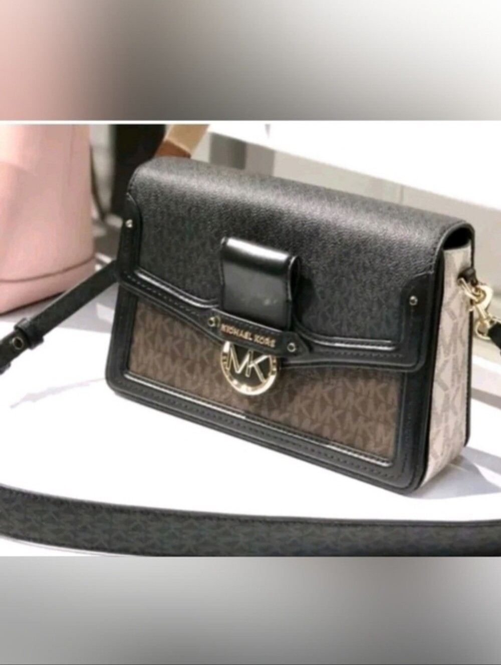 Michael Kors Signature MK Monogram Crossbody Bag in Black/Brown * RARE Colors.